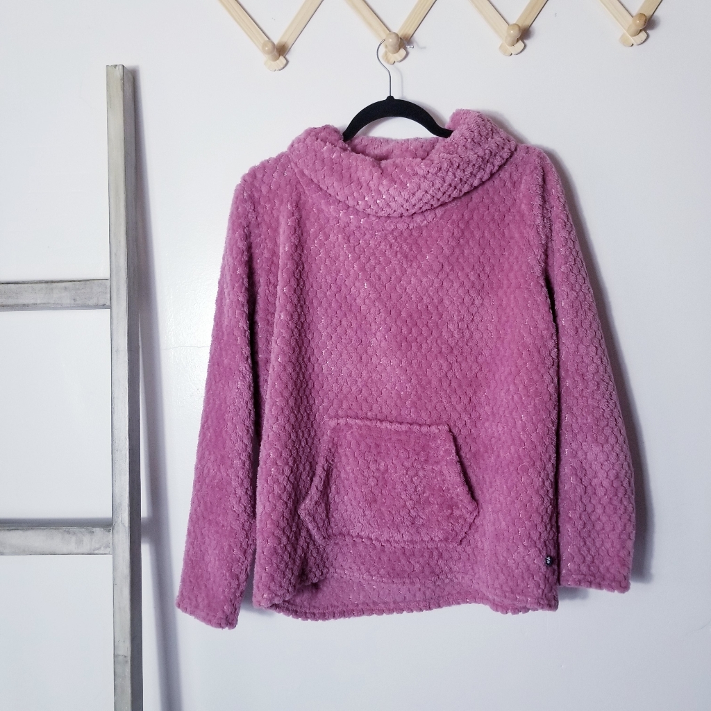 Izod Soft Purplish Pink Cowl Neck Oversized Pullover With Kangaroo Pocket Size M